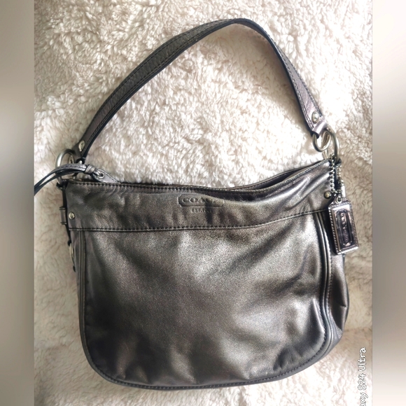 Coach 12735 Zoe Crossbody Patent Leather Color Gray Silver Hardware Size Medium - Picture 1 of 8